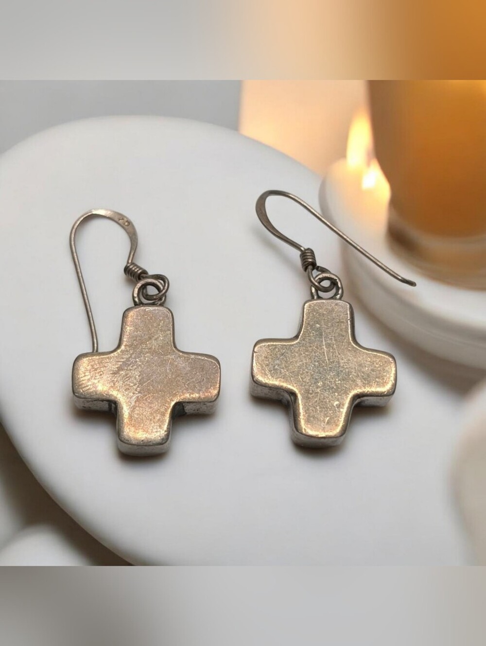 Simple Cross Drop Earrings In Sterling Silver 925